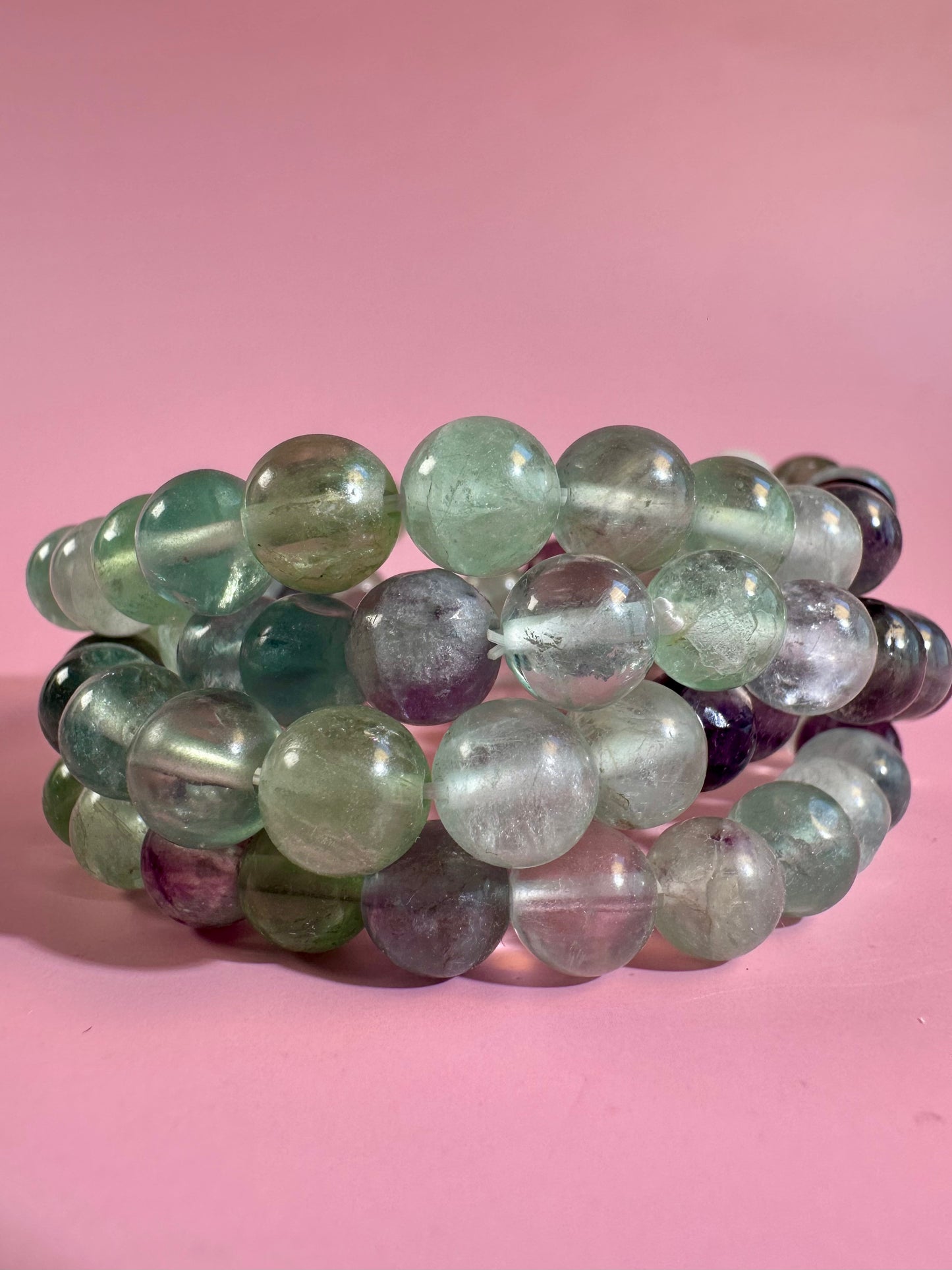8mm Green & Purple Fluorite Beaded Bracelet