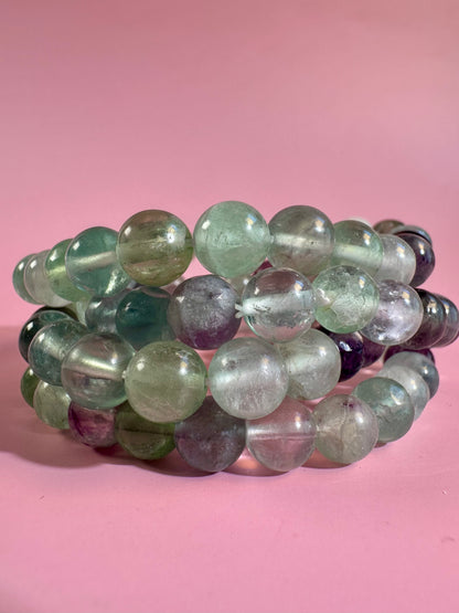 8mm Green & Purple Fluorite Beaded Bracelet