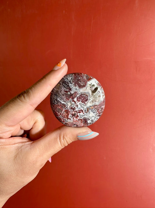 Red Crazy Lace Agate Round Flat Palm