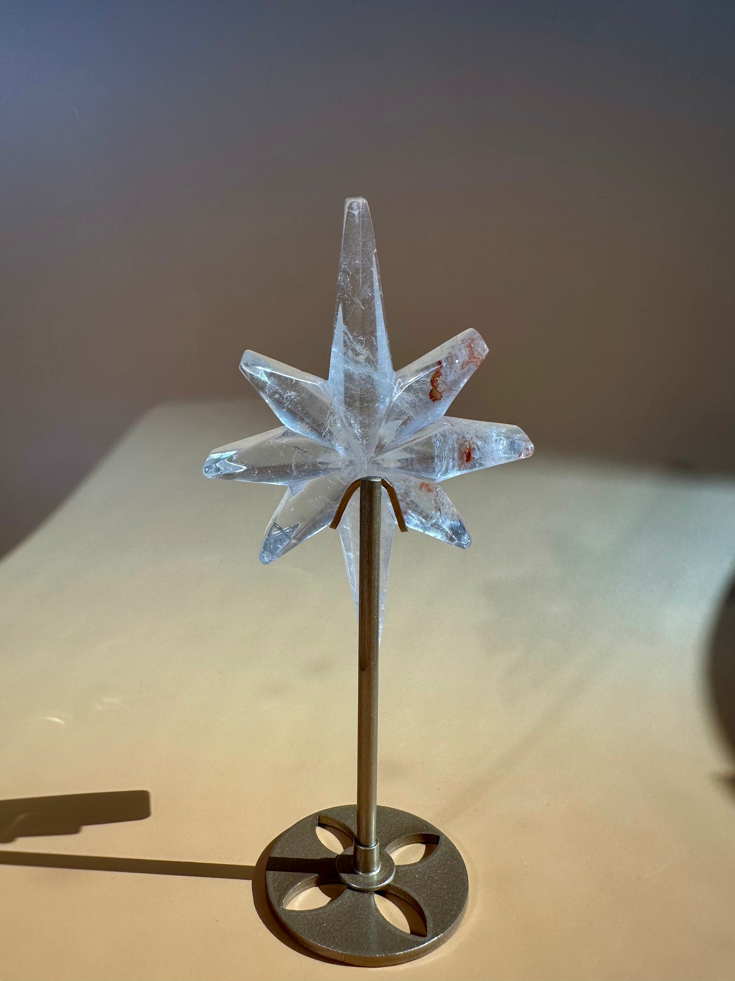 Clear Quartz Polaris Star on Gold Stand – Option A | Clarity, Guidance & Manifestation Crystal