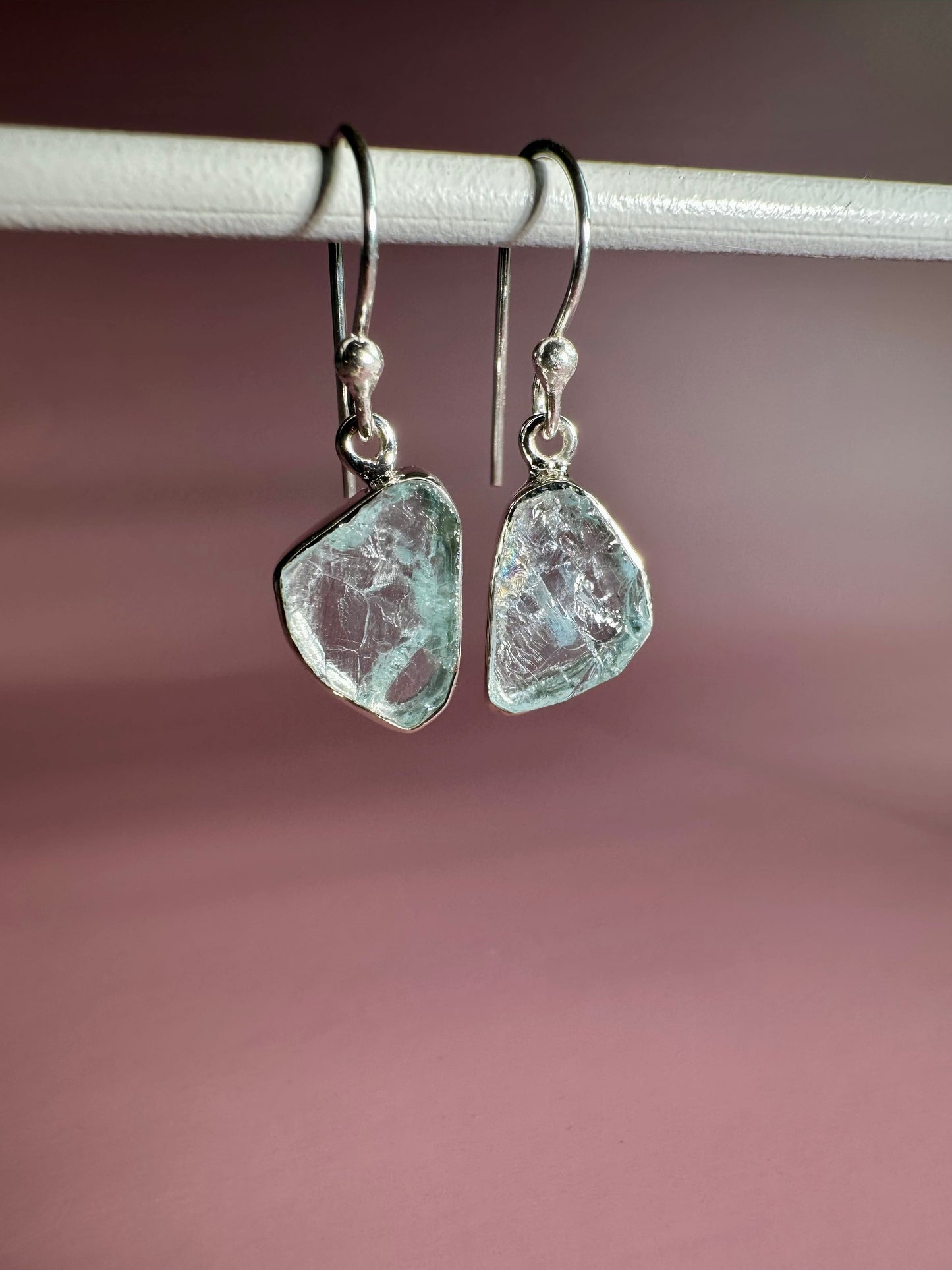 925 Sterling Silver Rough Aquamarine Dangle Earrings