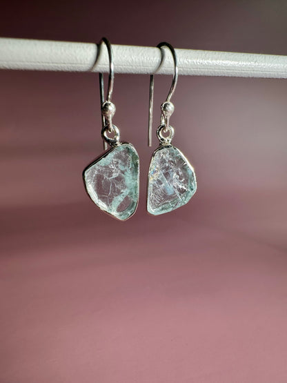 925 Sterling Silver Rough Aquamarine Dangle Earrings