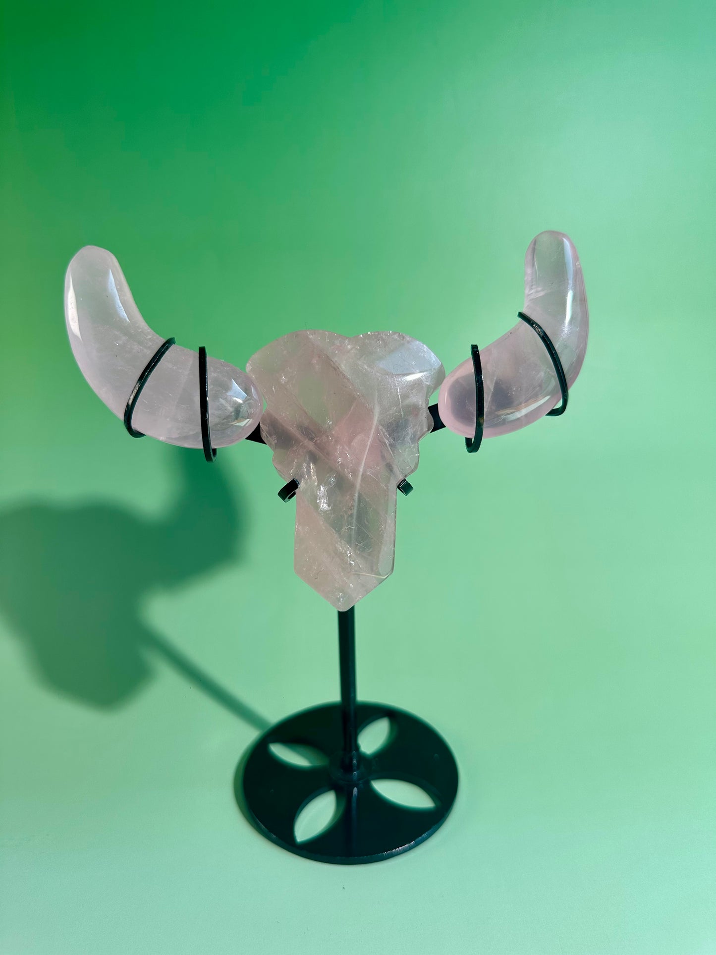 Rose Quartz Bull Head on Stand