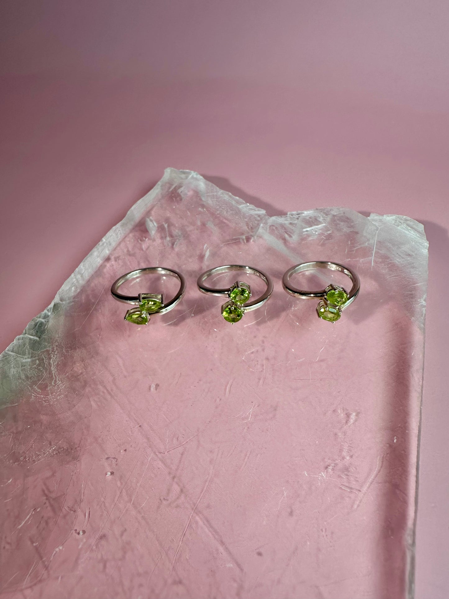 925 Sterling Silver Alma Toi et Moi Two-Stone Adjustable Faceted Peridot Prong Ring