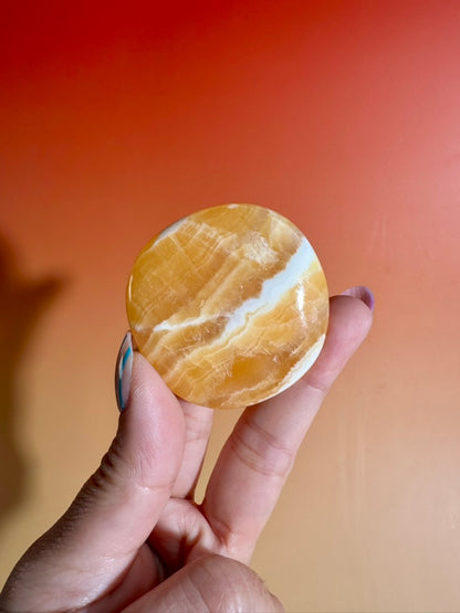 Orange Calcite Round Flat Palm