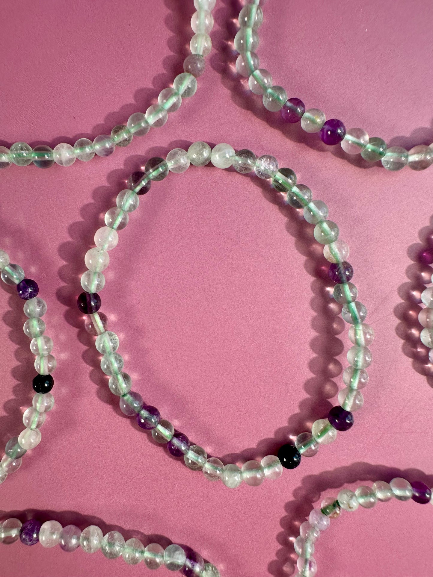 4mm Green & Purple Fluorite Beaded Bracelet