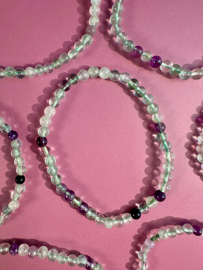 4mm Green & Purple Fluorite Beaded Bracelet