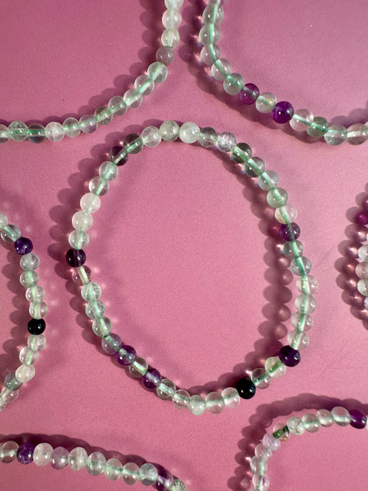 4mm Green & Purple Fluorite Beaded Bracelet