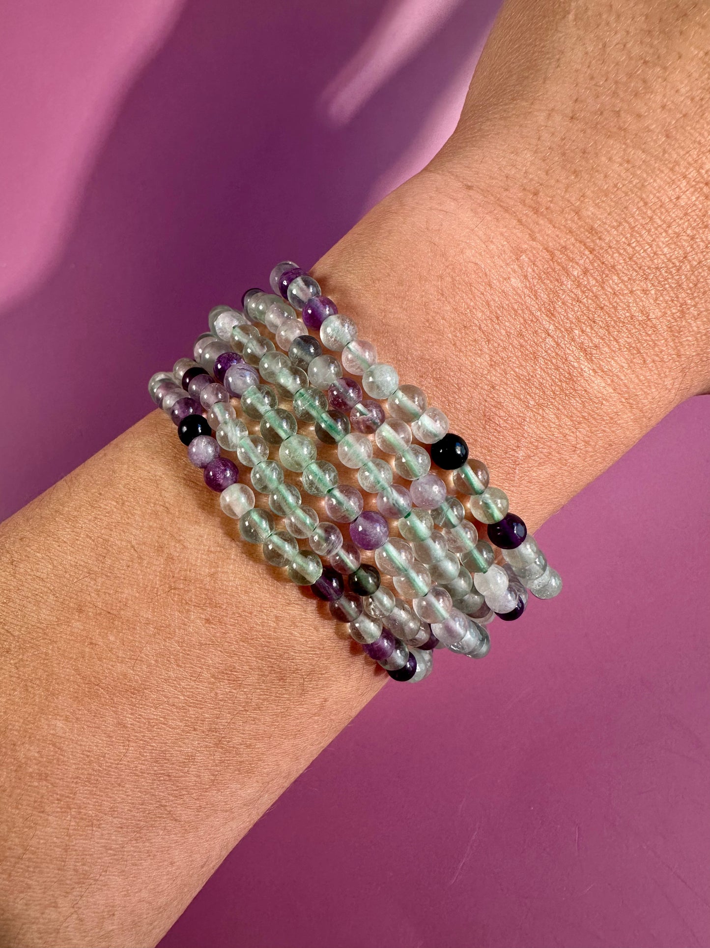 4mm Green & Purple Fluorite Beaded Bracelet