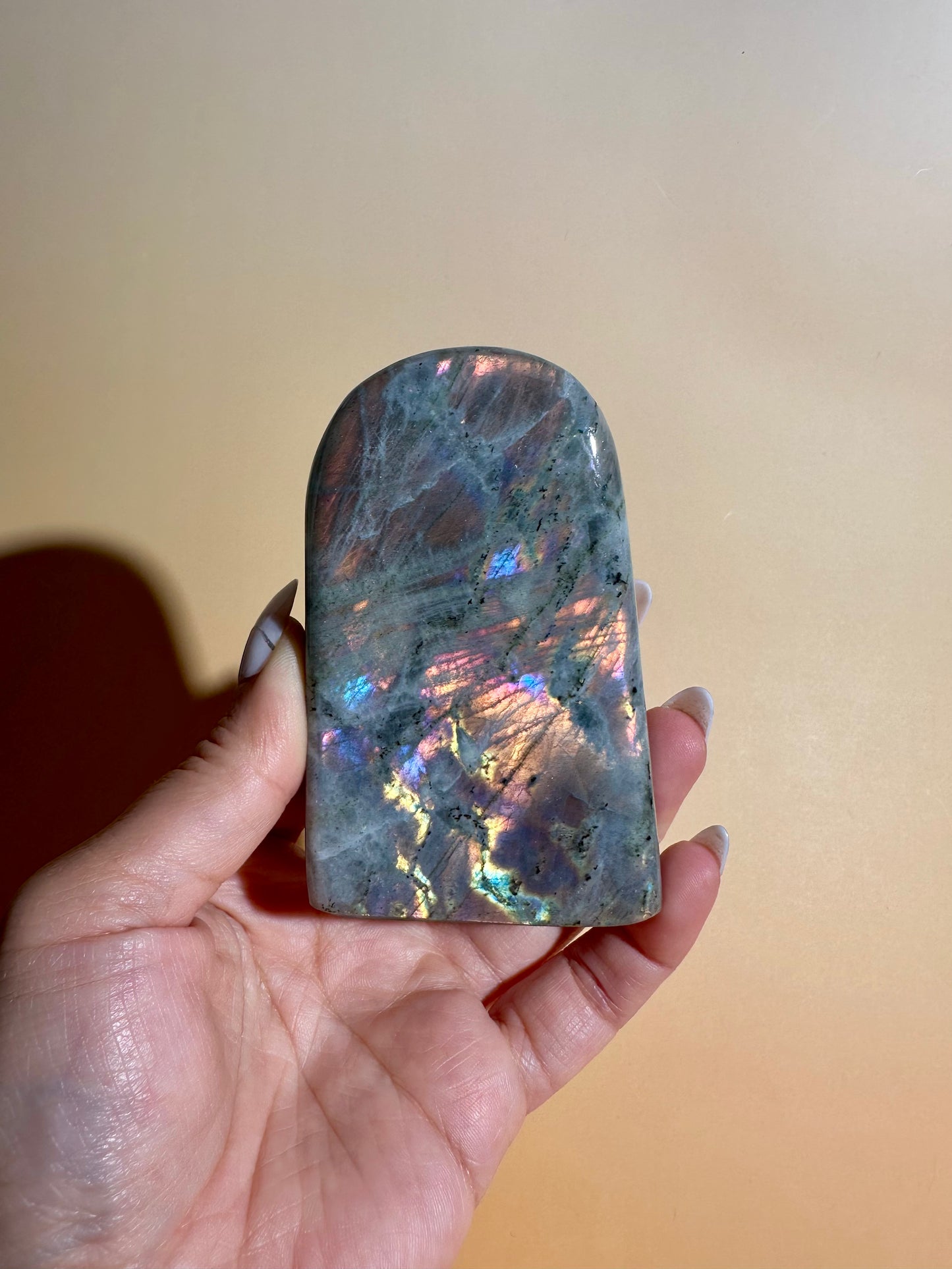 Medium Sunset Flash Labradorite Standing Freeform – Option F