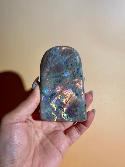Medium Sunset Flash Labradorite Standing Freeform – Option F