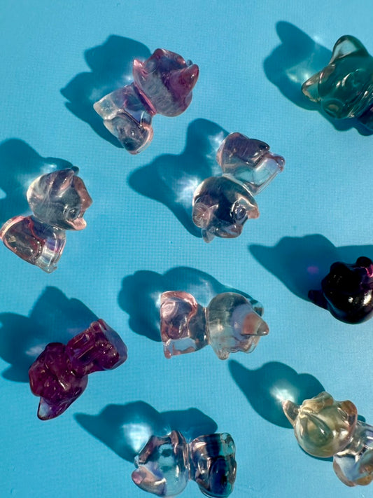 Mini Rainbow Fluorite Luna Cat | Crystal Carving