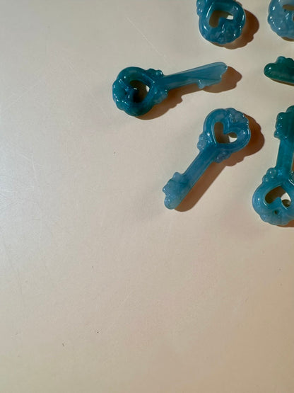 Small Blue Water Jade Heart Key | Crystal Carving