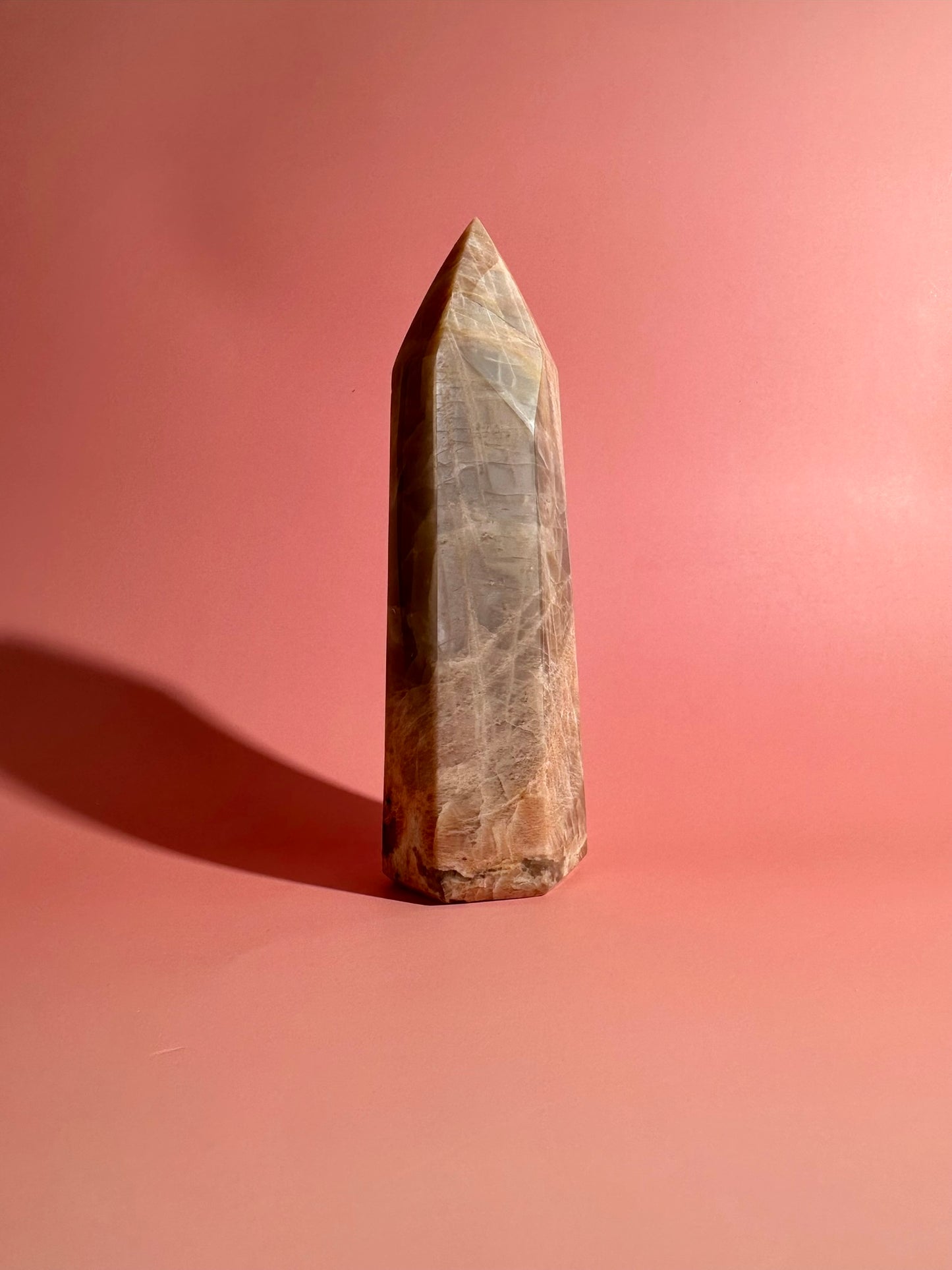 Peach Moonstone Tower – Option D | Intuition, Emotional Balance & Lunar Energy Crystal