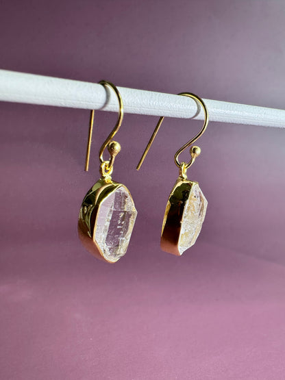 925 Sterling Silver Yellow Gold Vermeil Herkimer Diamond Bezel Dangle Earrings