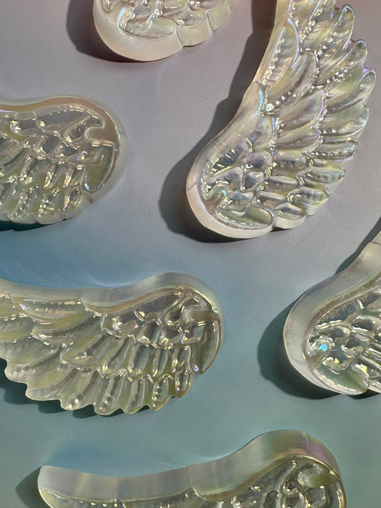 Aura Satin Spar Angel Wing Pair on Gold Stand