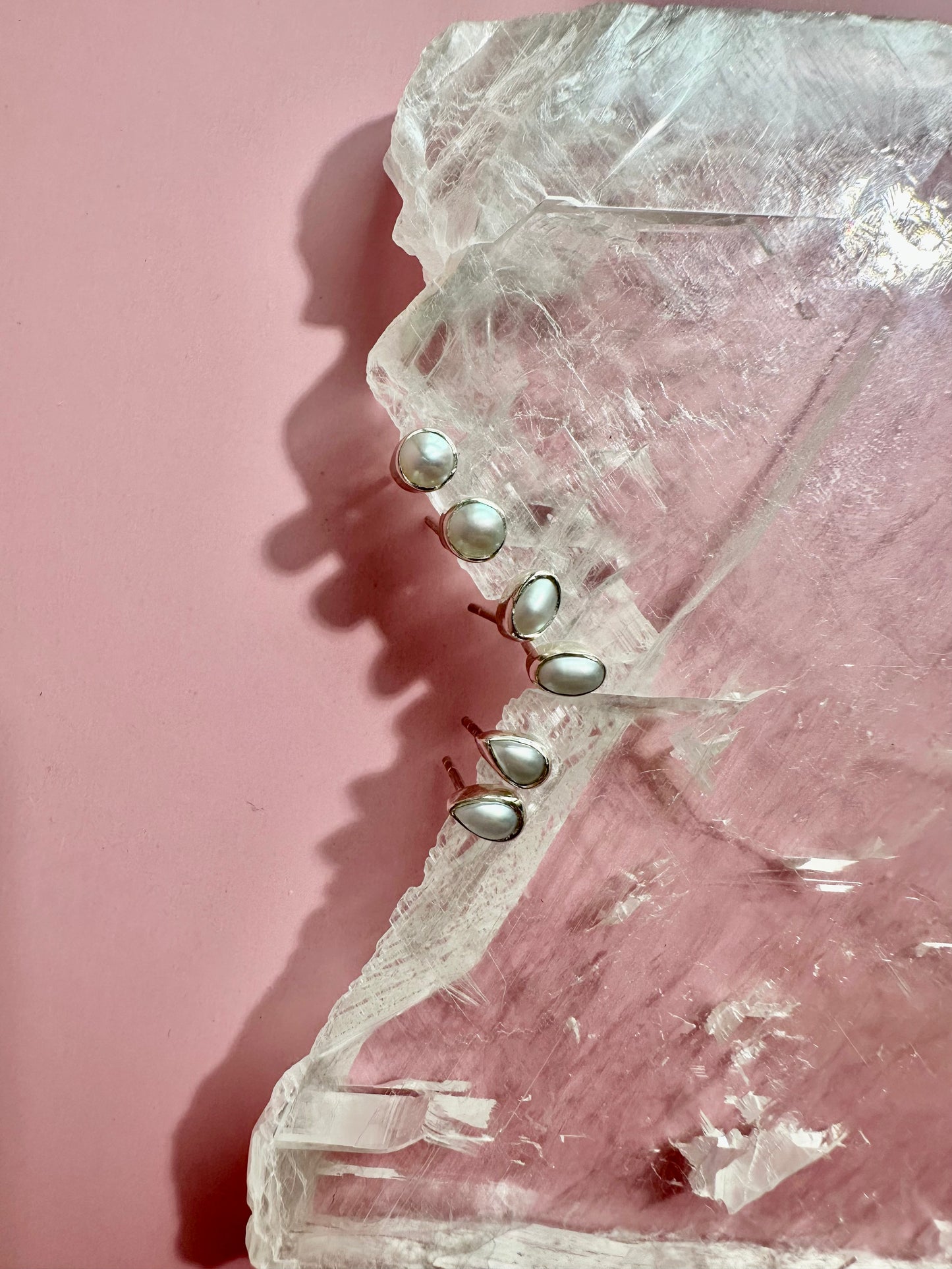 925 Sterling Silver Pearl Bezel Stud Earrings