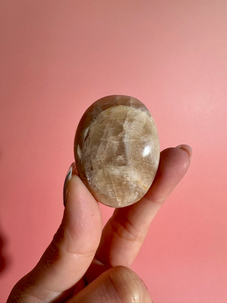 Peach Moonstone Palm Stone