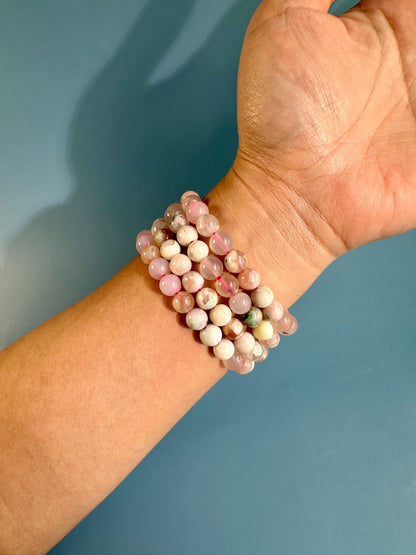 8mm Flower Agate Beaded Bracelet