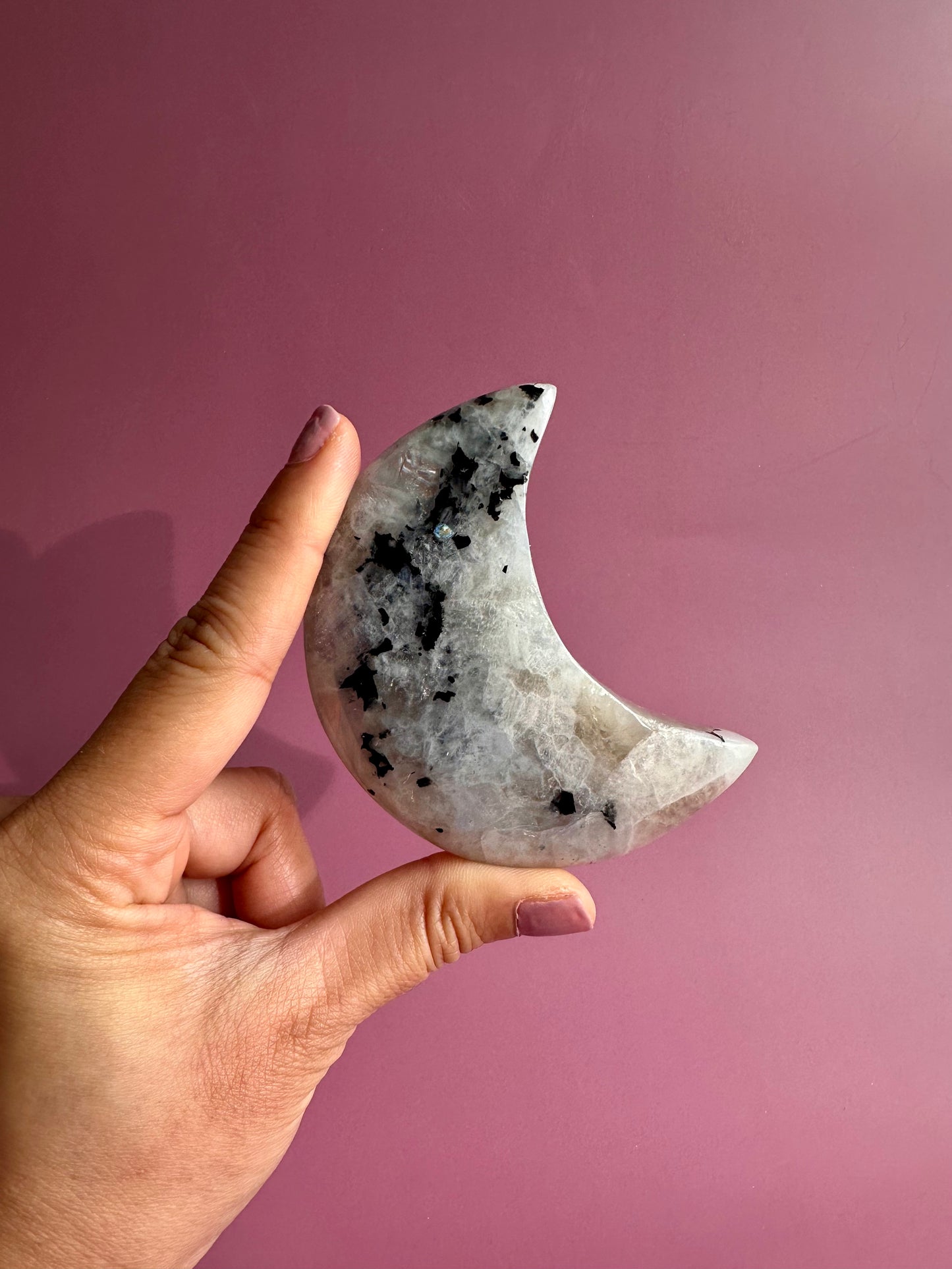 Rainbow Moonstone Moon Carving with Optional Stand