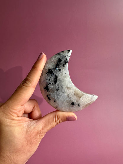 Rainbow Moonstone Moon Carving with Optional Stand