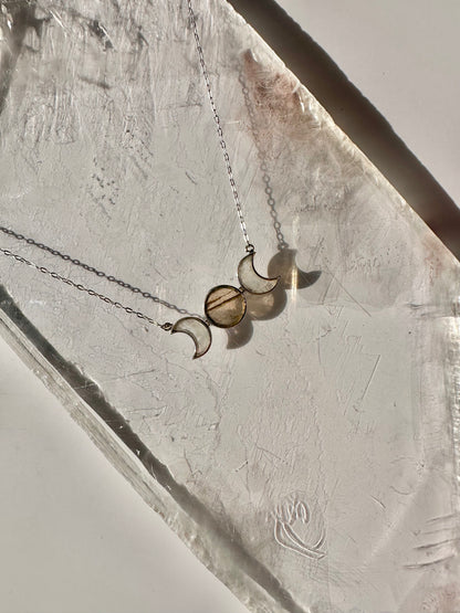 925 Sterling Silver Moonstone & Labradorite Moon Phase Necklace