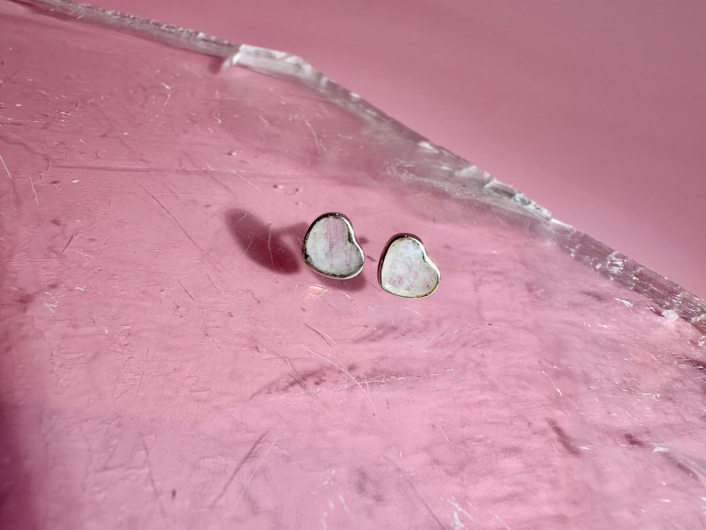 925 Sterling Silver Heart Rainbow Moonstone Stud Earrings