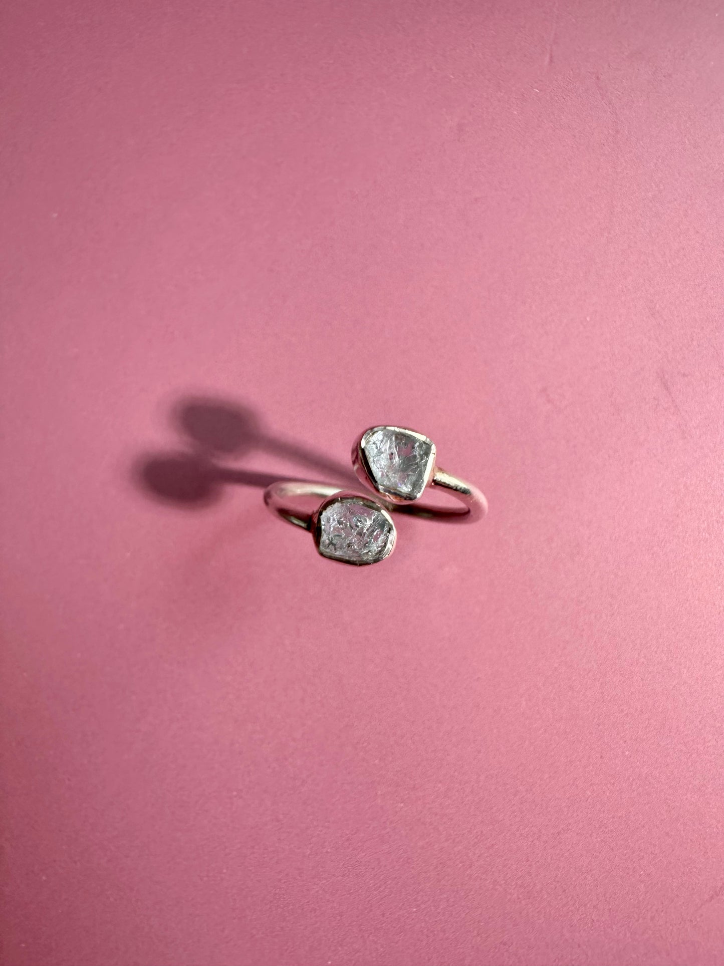 925 Sterling Silver Rough Aquamarine Bezel Two-Stone Adjustable Ring