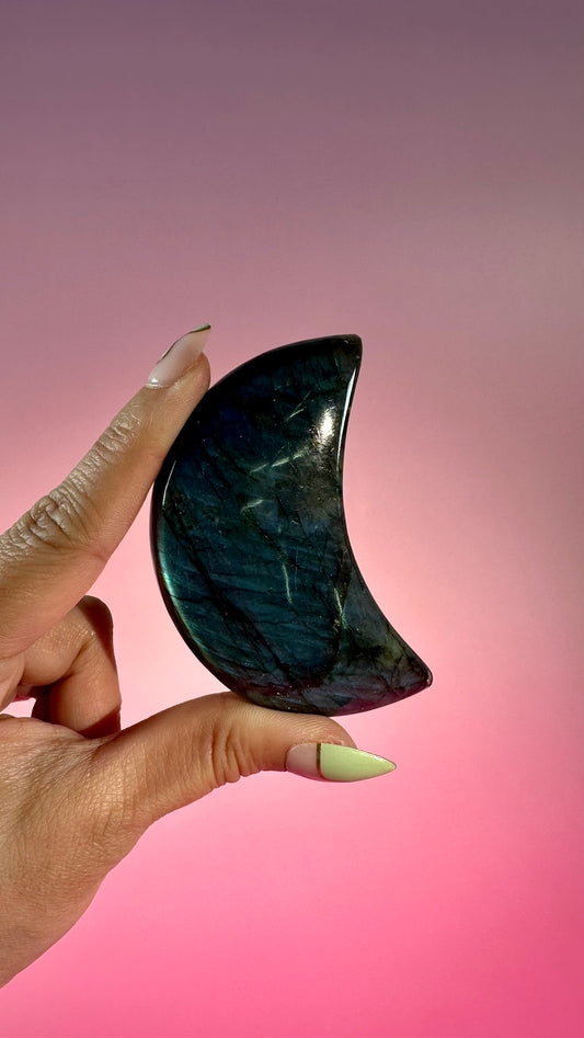Large Blue Flash Labradorite Crescent Moon – Option B