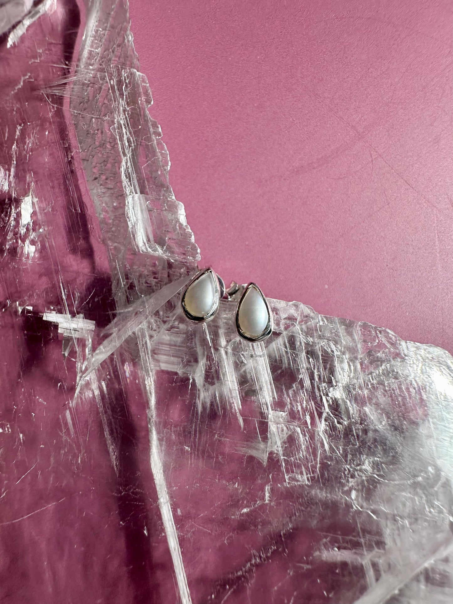 925 Sterling Silver Pearl Bezel Stud Earrings