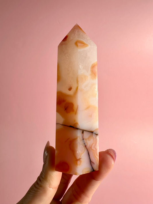 Carnelian Flower Agate Tower Option D | Courage, Growth & New Beginnings Crystal