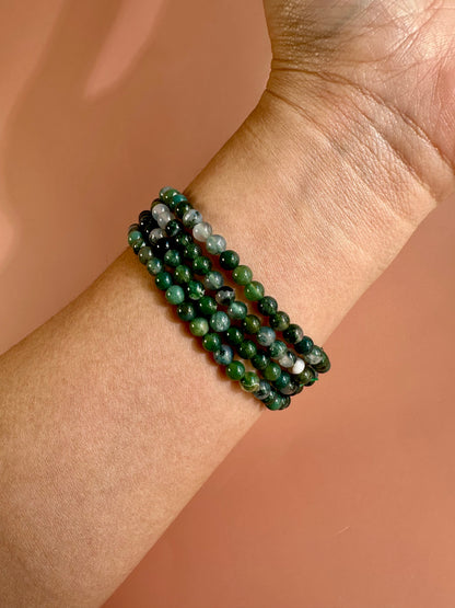 4mm Moss Agate Beaded Bracelet
