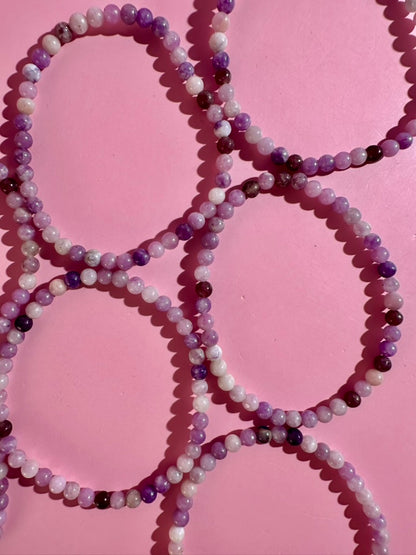 4mm Lepidolite Beaded Bracelet | Purple Gemstone Jewelry