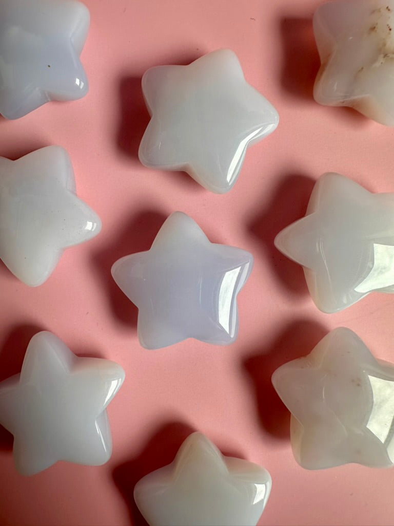 Blue Chalcedony Star Carving