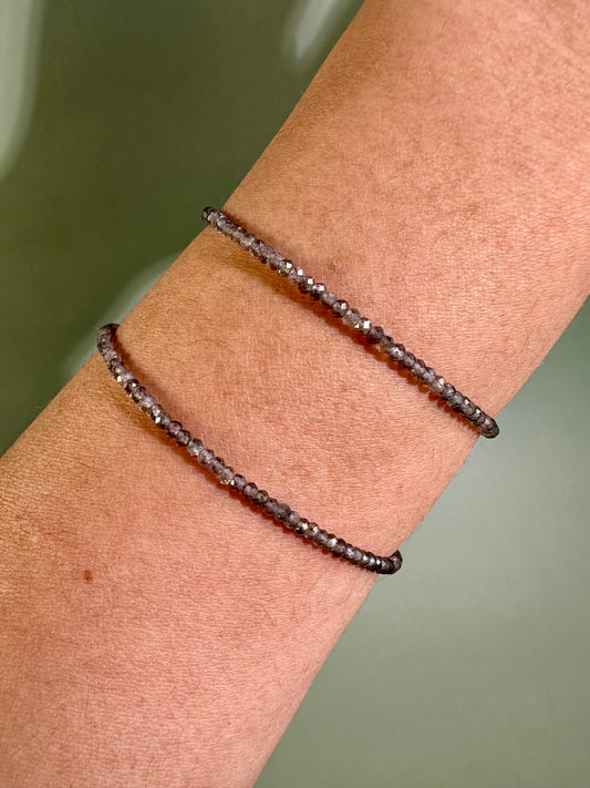 2mm Faceted Smokey Quartz Bracelet with 925 Silver Adjustable Extender