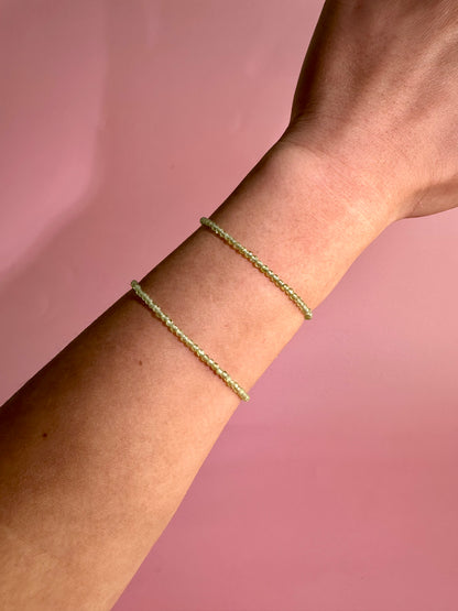 2mm Faceted Peridot Bracelet with 925 Silver Adjustable Extender