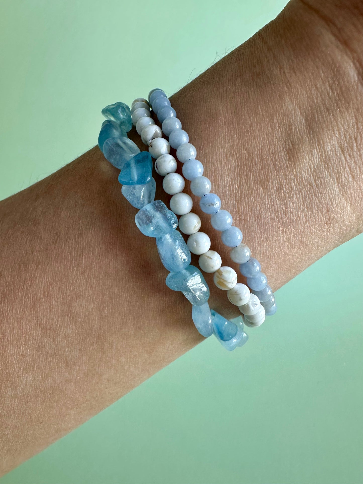 Bracelet Bundle Set: “Faith & Flow” - Aquamarine, Mother of Pearl, Angelite