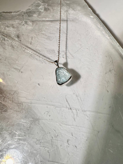 925 Sterling Silver Rough Aquamarine Bezel Pendant Necklace
