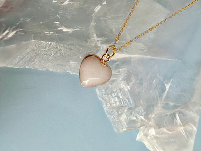 Brass Base with 18K Gold Tone Electroplated Finish White Jade Heart Necklace