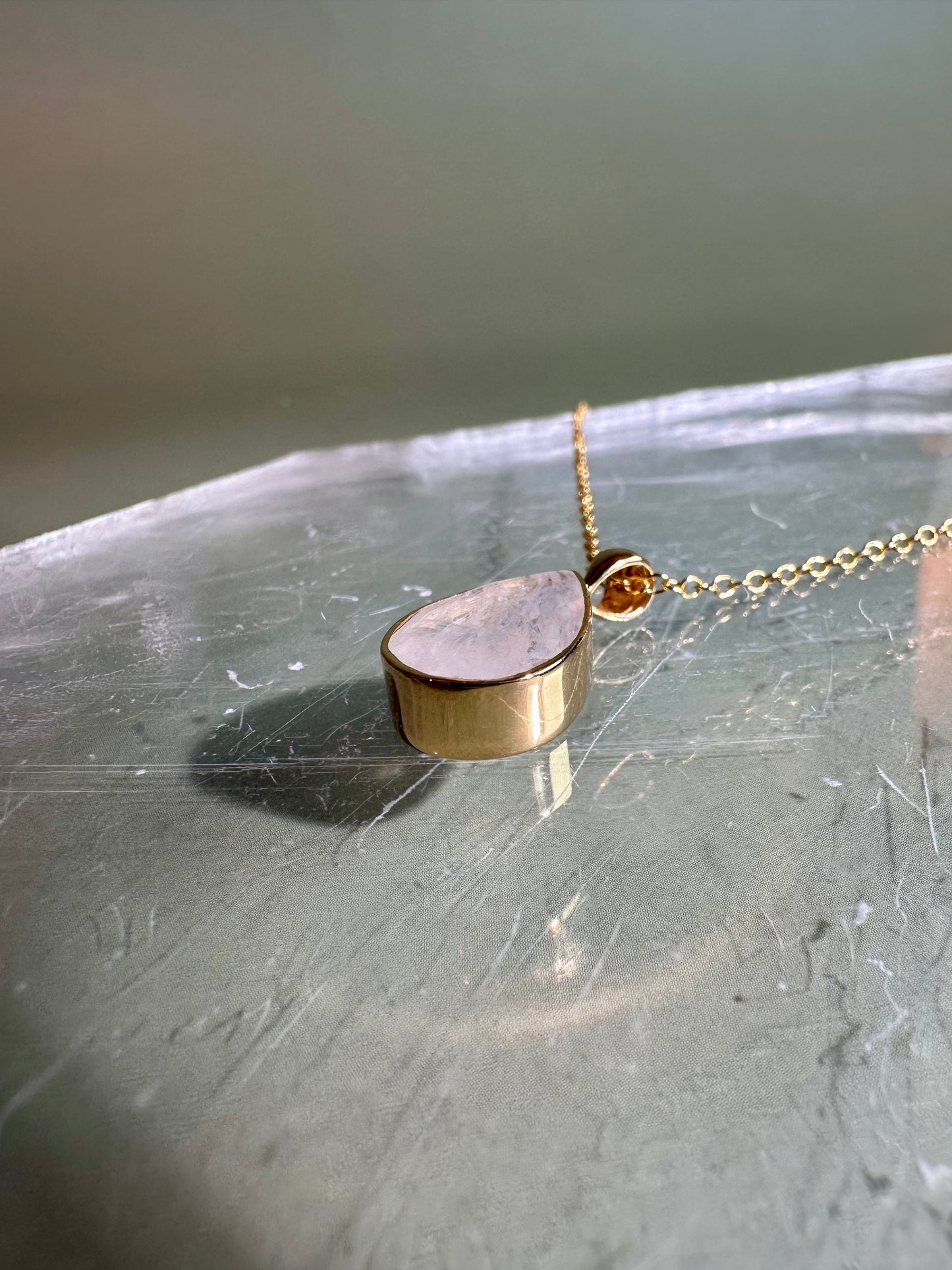 925 Sterling Silver 18K Yellow Gold Vermeil Faceted Rainbow Moonstone Pear Bezel Necklace