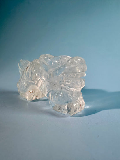 Clear Quartz Chinese Long Dragon Carving Talisman