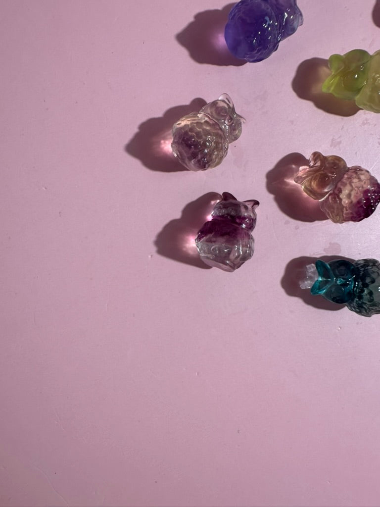 Mini Rainbow Fluorite Owl | Crystal Carving