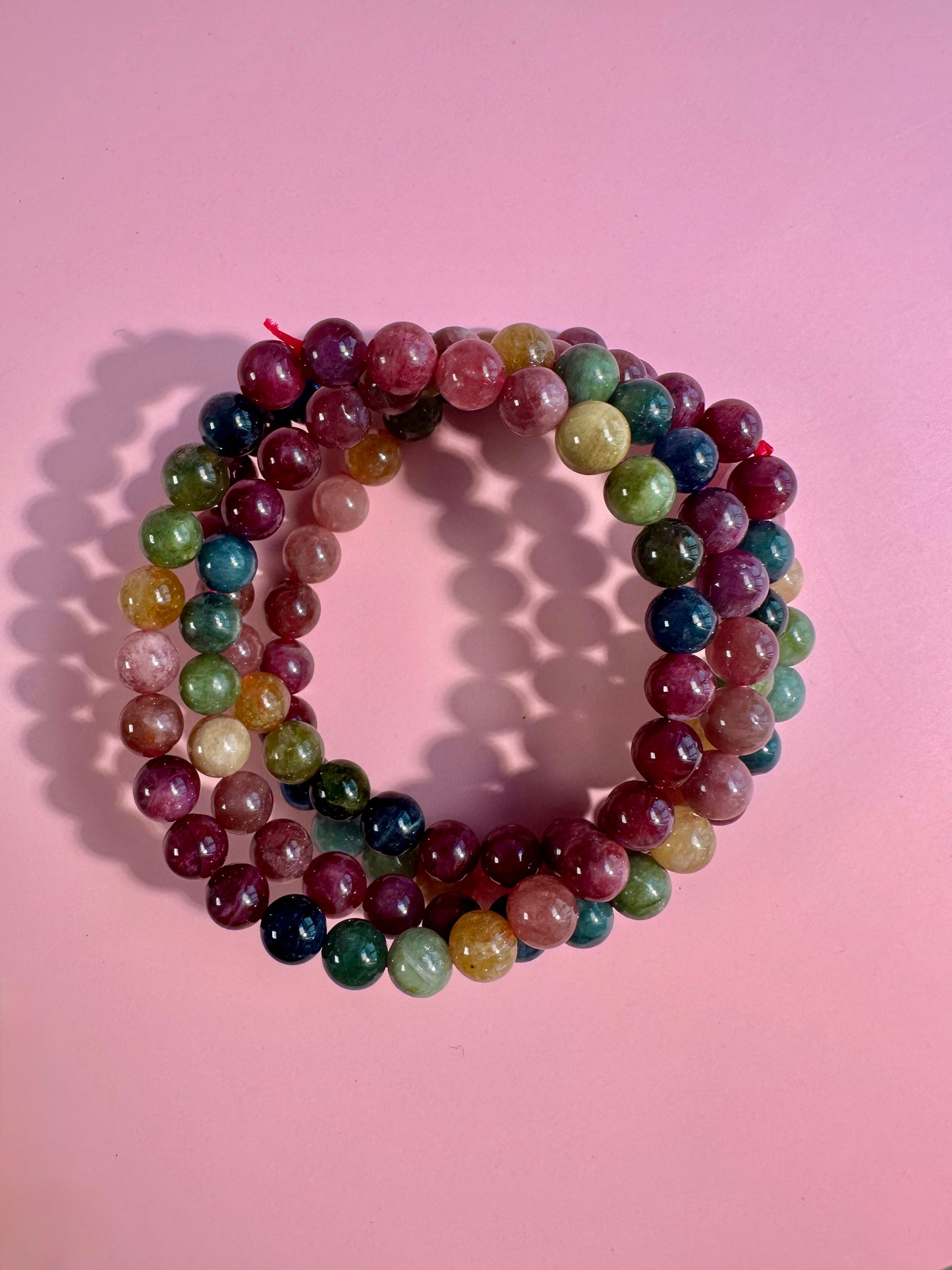6mm Watermelon Tourmaline Beaded Bracelet