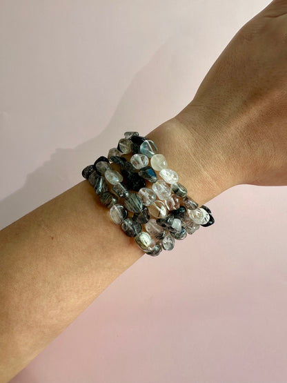 8mm Black Rutile Quartz (Black Tourmaline in Quartz) Polished Tumbled Bracelet