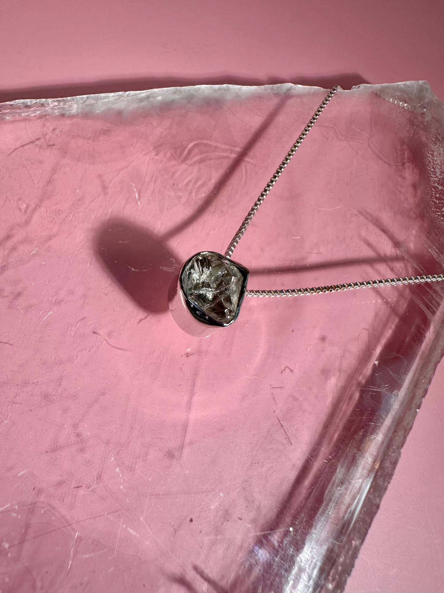 925 Sterling Silver Herkimer Diamond Bezel Slider Necklace