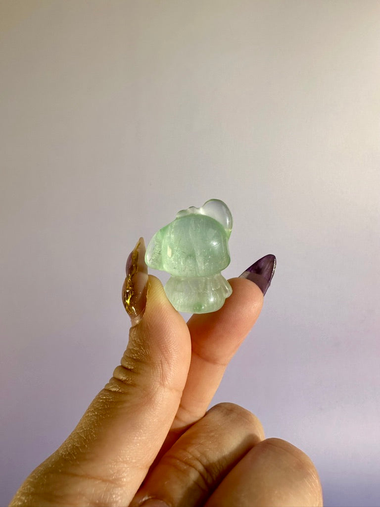 Mini Rainbow Fluorite Pochacco Kawaii Dog | Crystal Carving