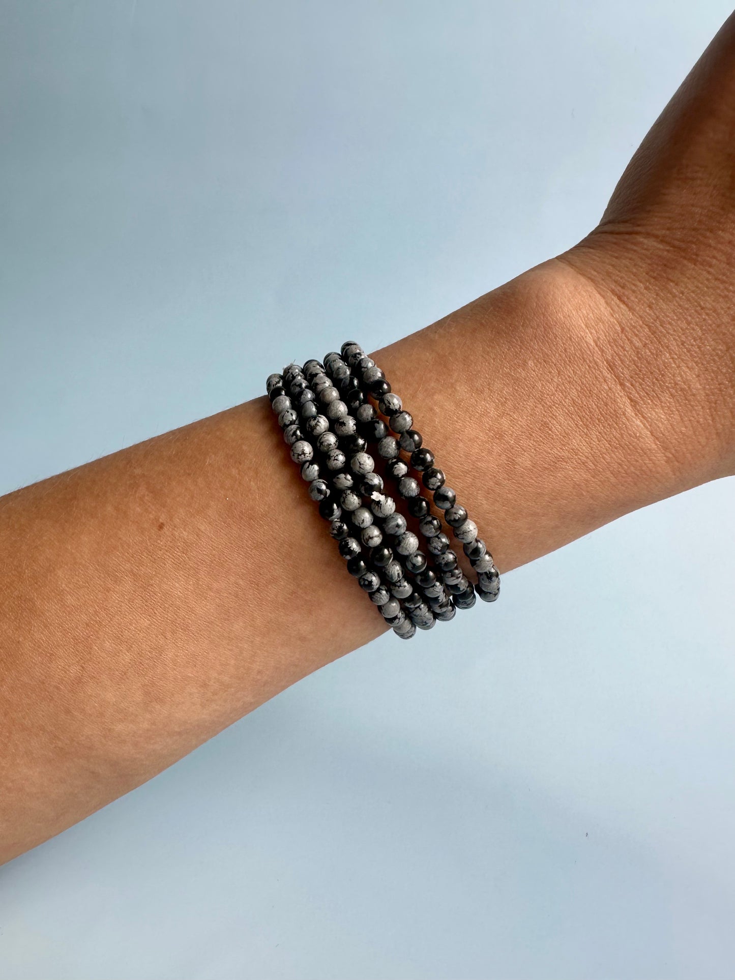 4mm Snowflake Obsidian Beaded Bracelet
