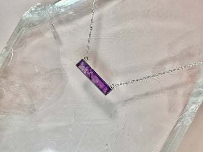 925 Sterling Silver Amethyst Bar Bezel Necklace