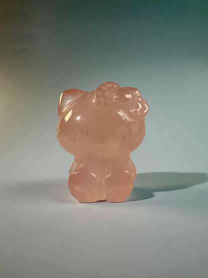 Rose Quartz Kawaii Hey Kitty Cat Quartz Carving