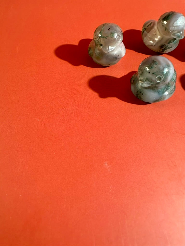 Moss Agate Duck | Cute Green Crystal Carving